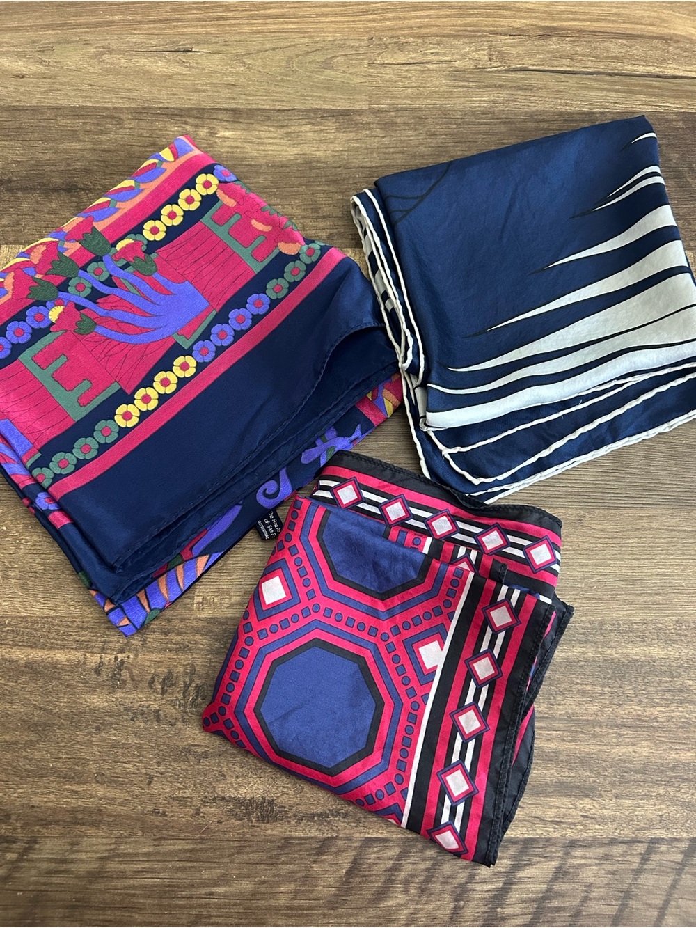 Lot of 3 Vintage Silk Scarves Geometric Botanical Museum Reproduction MCM